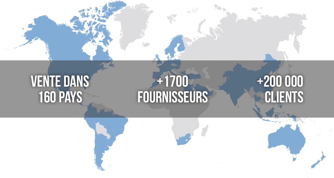 Vente dans 160 pays | 1700 fournisseurs | 200000 clients